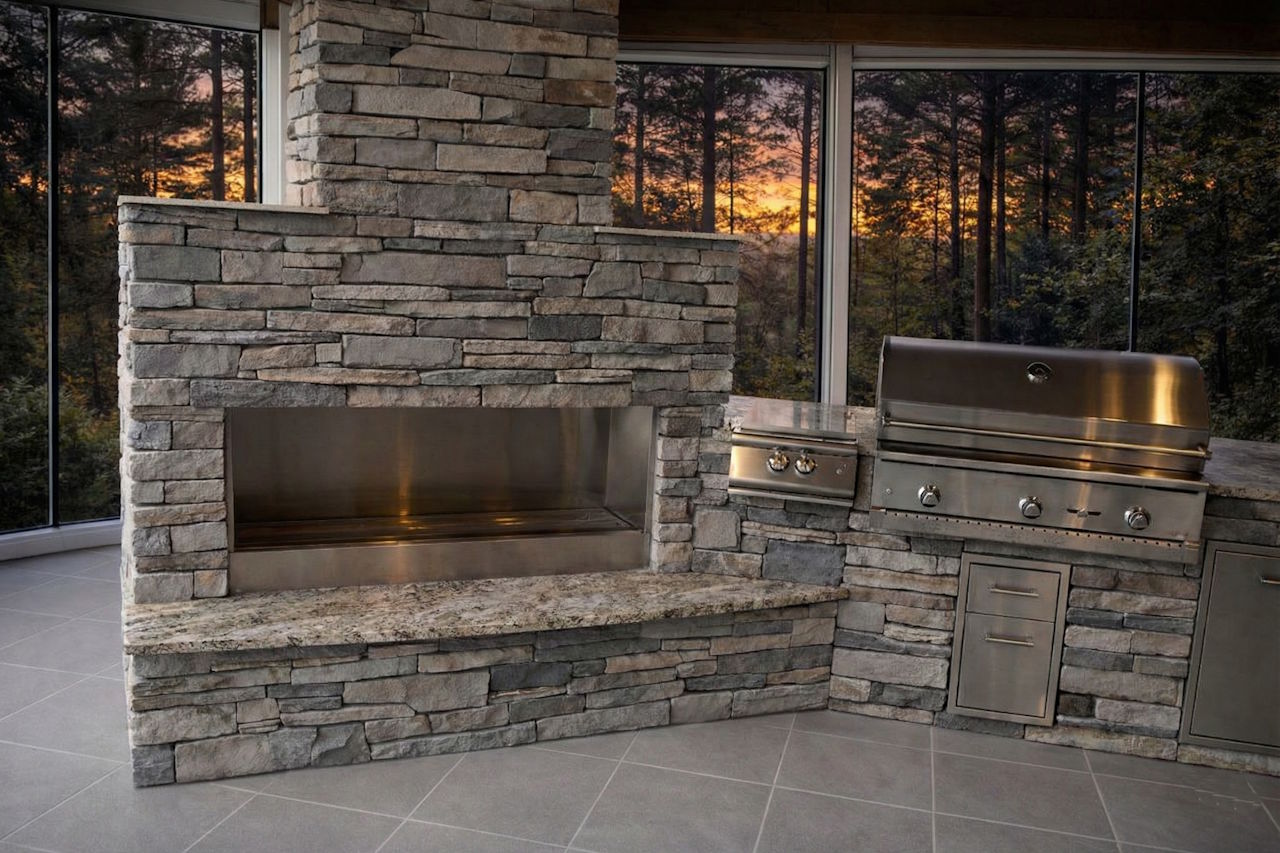 Completed Luxury Stone Outdoor Kitchen
